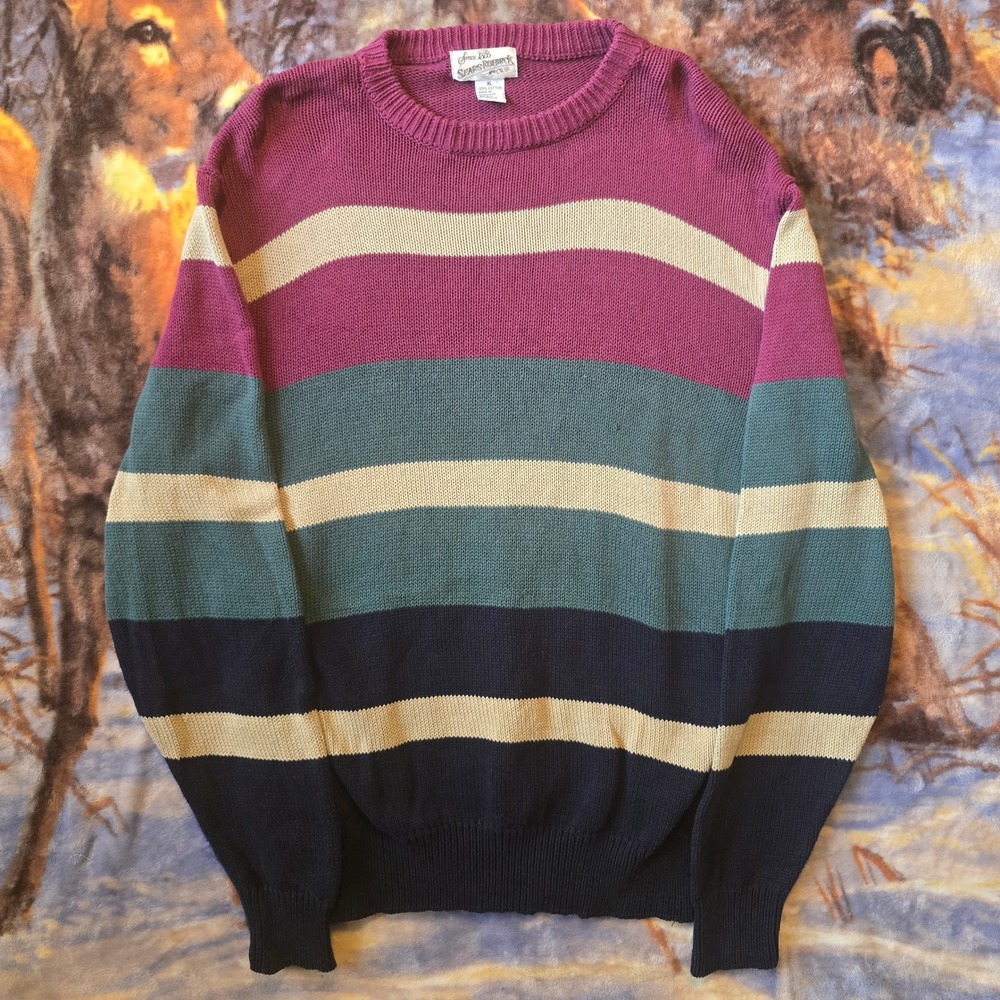 90s Sears Roebuck & Co. Tri Color Striped Heavyweight Vintage Knit Sweater sz XL